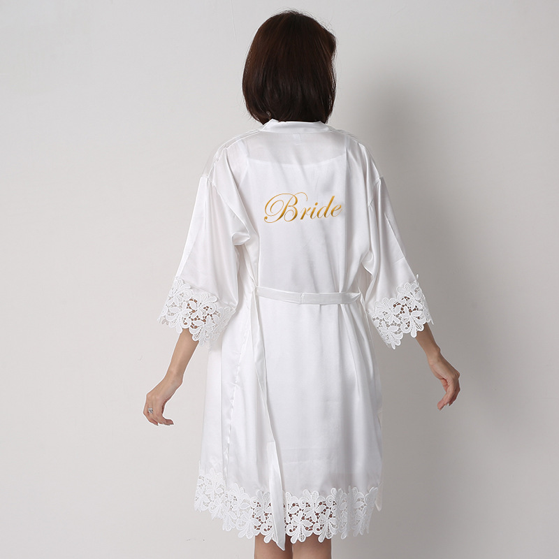 Women's Lace Silk Robe Sleepwear Bride Bridesmaid Nightgowns Getting Ready Robe Wedding Morning Gown Kimono Dressing Gown Women's Pajama