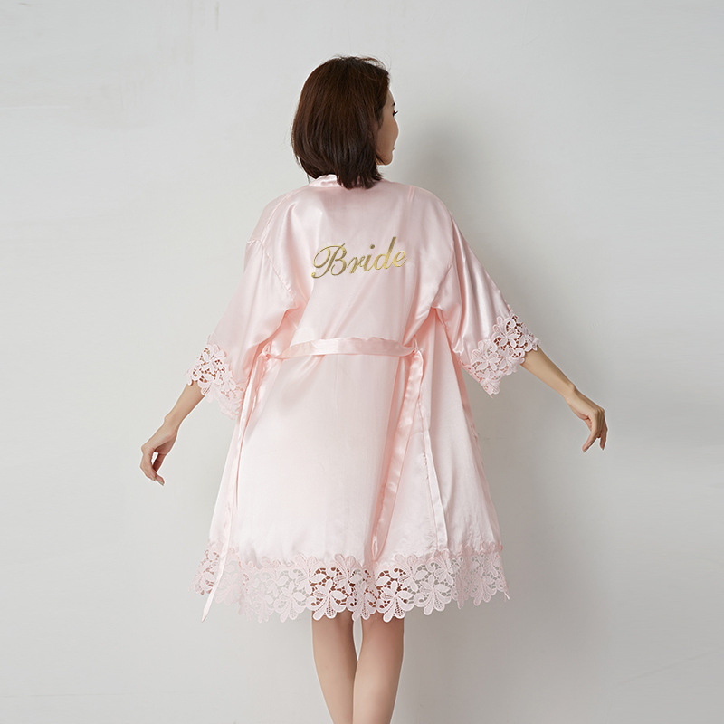 Women's Lace Silk Robe Sleepwear Bride Bridesmaid Nightgowns Getting Ready Robe Wedding Morning Gown Kimono Dressing Gown Women's Pajama