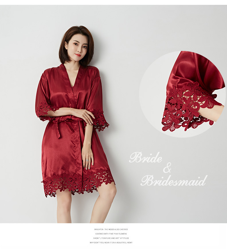 Women's Lace Silk Robe Sleepwear Bride Bridesmaid Nightgowns Getting Ready Robe Wedding Morning Gown Kimono Dressing Gown Women's Pajama