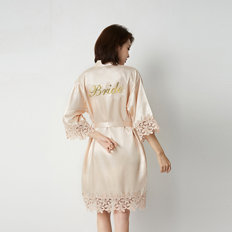 Women's Lace Silk Robe Sleepwear Bride Bridesmaid Nightgowns Getting Ready Robe Wedding Morning Gown Kimono Dressing Gown Women's Pajama