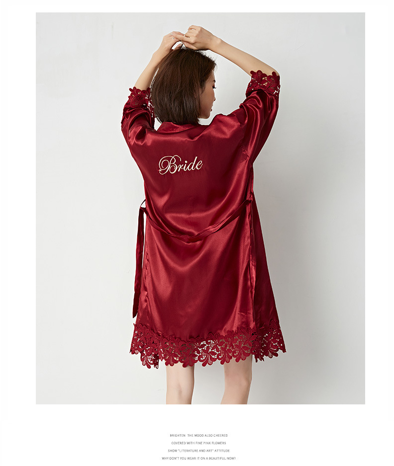 Women's Lace Silk Robe Sleepwear Bride Bridesmaid Nightgowns Getting Ready Robe Wedding Morning Gown Kimono Dressing Gown Women's Pajama