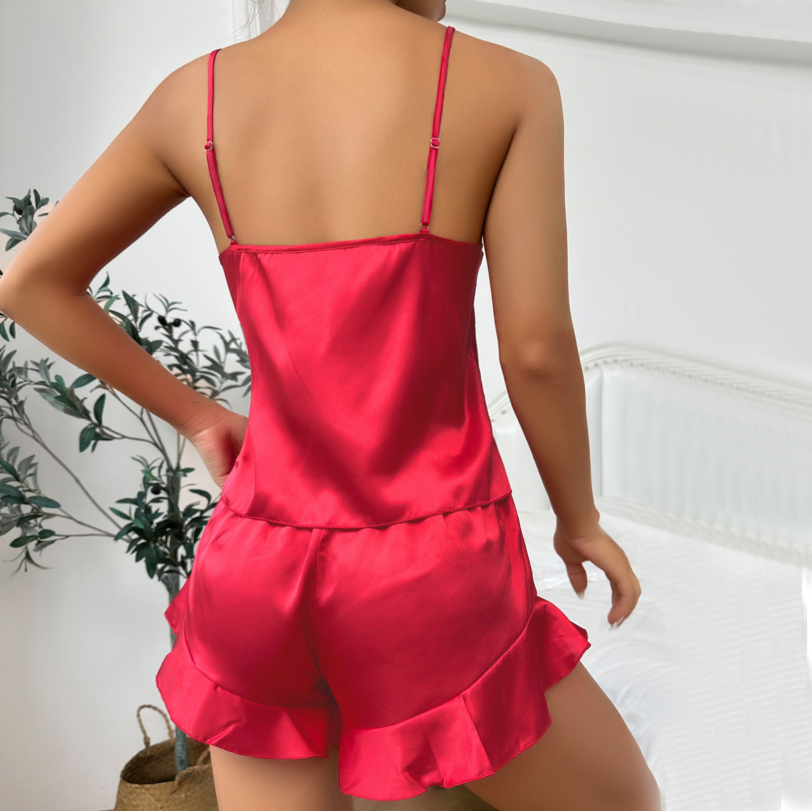 Summer Ice Silk Women Pajamas Sexy Cami & Shorts 2PCS Set Summer Women Home Wear Nightgown