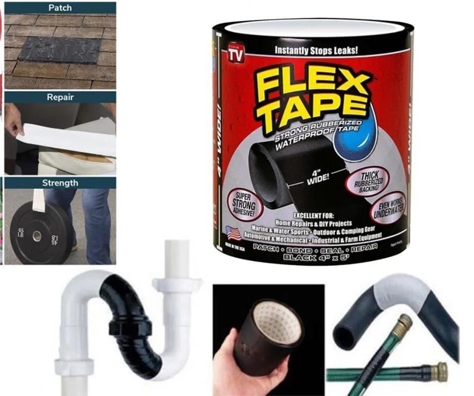 *Flex Tape - Rubberized Waterproof Tape✔️✔️Use On: PVC, acrylic, metal, steel, copper, aluminum, wood, ceramic, porcelain, tile, glass,
Rubber, fiberglass, stucco, plaster, stone, dry wall, EPDM roofs