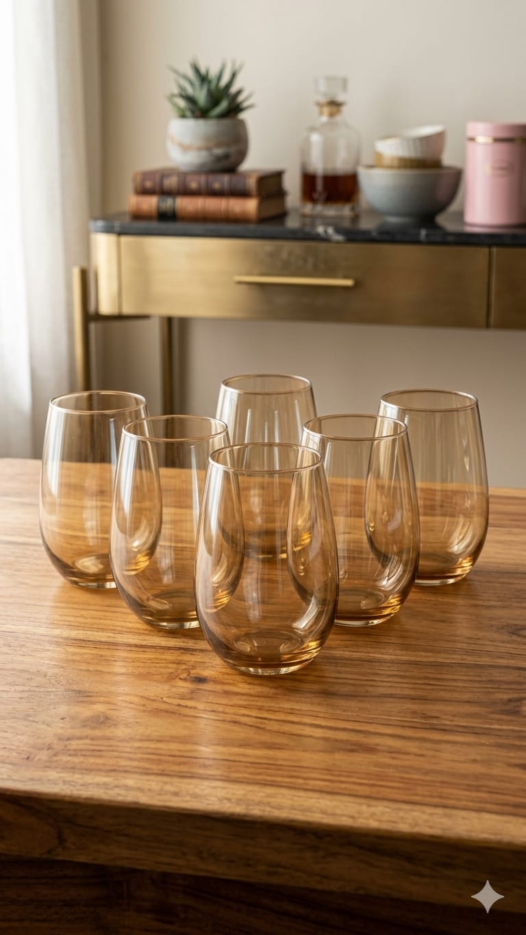 GLASSES. A set of 6pcs 450ml Coloured Oval Glass,  Lead-free construction and high-quality craftsmanship combine to create crystal clarity and an attractive appearance