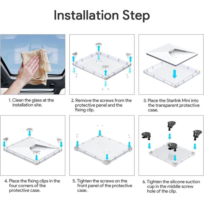 Starlink Mini Sunroof Suction Cup Window Car Mount with Protective Case Holder Rear Windshield / Back Glass Mount Kit for Vans Trucks - CAR Mount for StarlinkMini Portable Travel Mount for Accessories