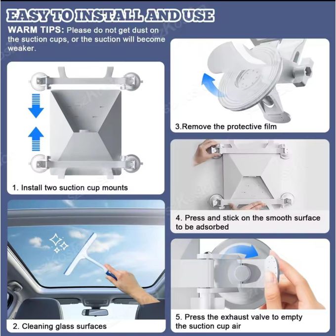Starlink Mini Sunroof Suction Cup Window Car Mount with Protective Case Holder Rear Windshield / Back Glass Mount Kit for Vans Trucks - CAR Mount for StarlinkMini Portable Travel Mount for Accessories
