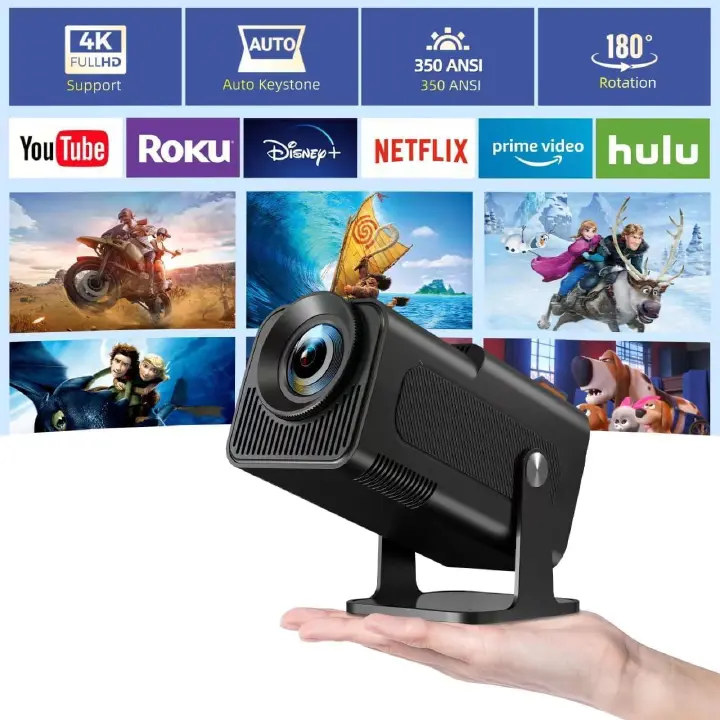 Android HY320 Mini Portable Projector 4K 300 ANSI with WiFi and Bluetooth, Native 1080P Smart Projector with Android 11, Support WiFi 6 BT5.0 Auto Keystone Correction Upgrade from HY300 Projector