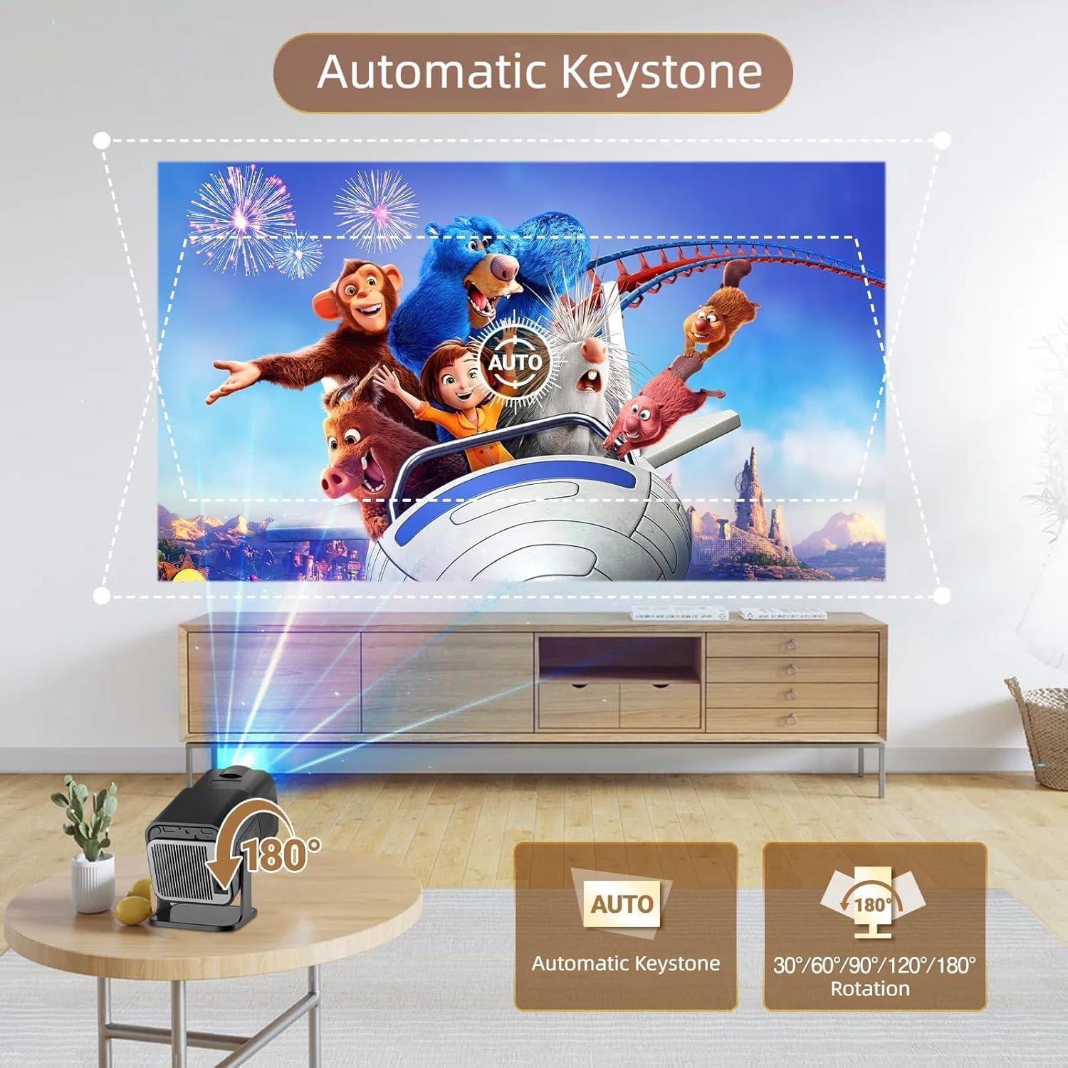 Android HY320 Mini Portable Projector 4K 300 ANSI with WiFi and Bluetooth, Native 1080P Smart Projector with Android 11, Support WiFi 6 BT5.0 Auto Keystone Correction Upgrade from HY300 Projector