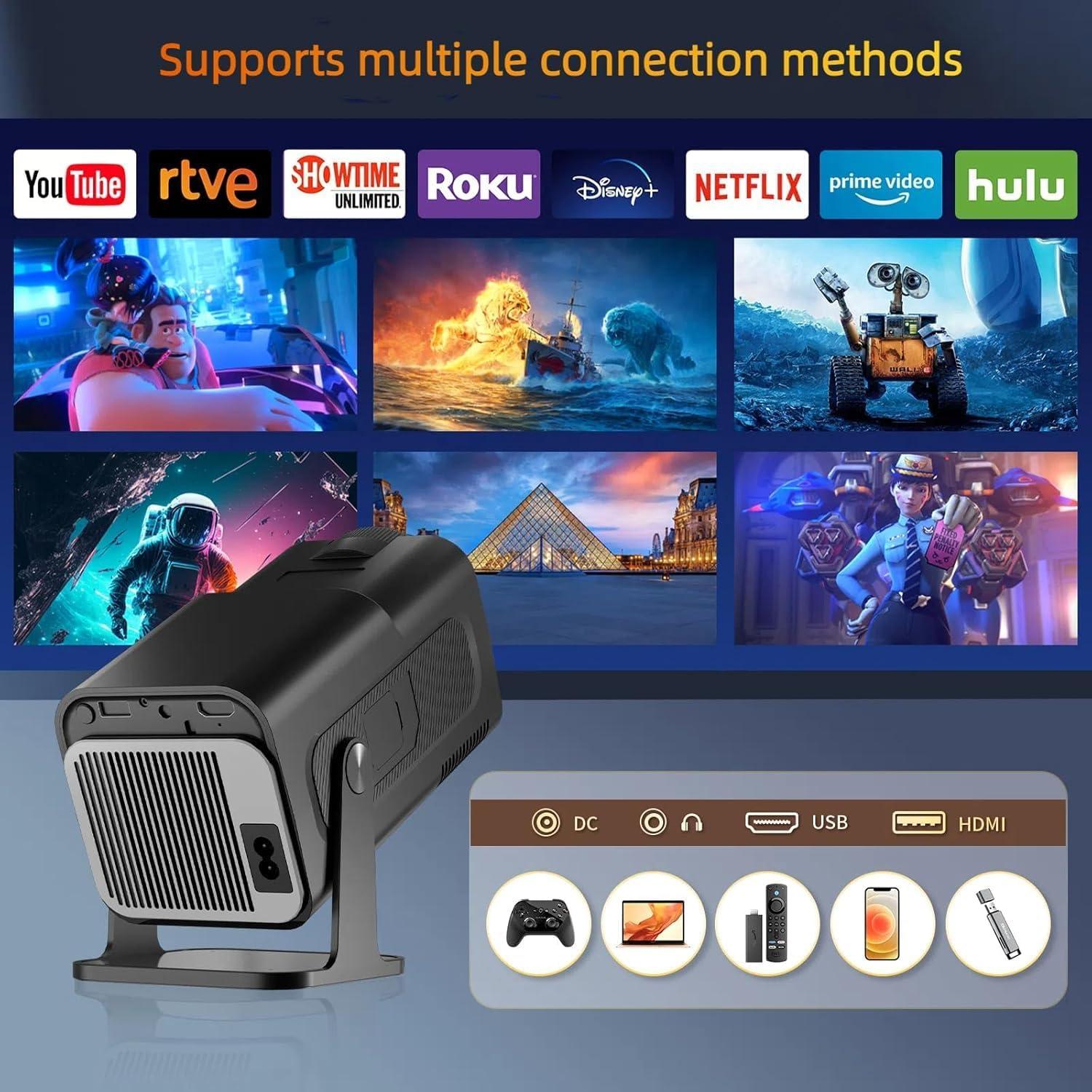 Android HY320 Mini Portable Projector 4K 300 ANSI with WiFi and Bluetooth, Native 1080P Smart Projector with Android 11, Support WiFi 6 BT5.0 Auto Keystone Correction Upgrade from HY300 Projector