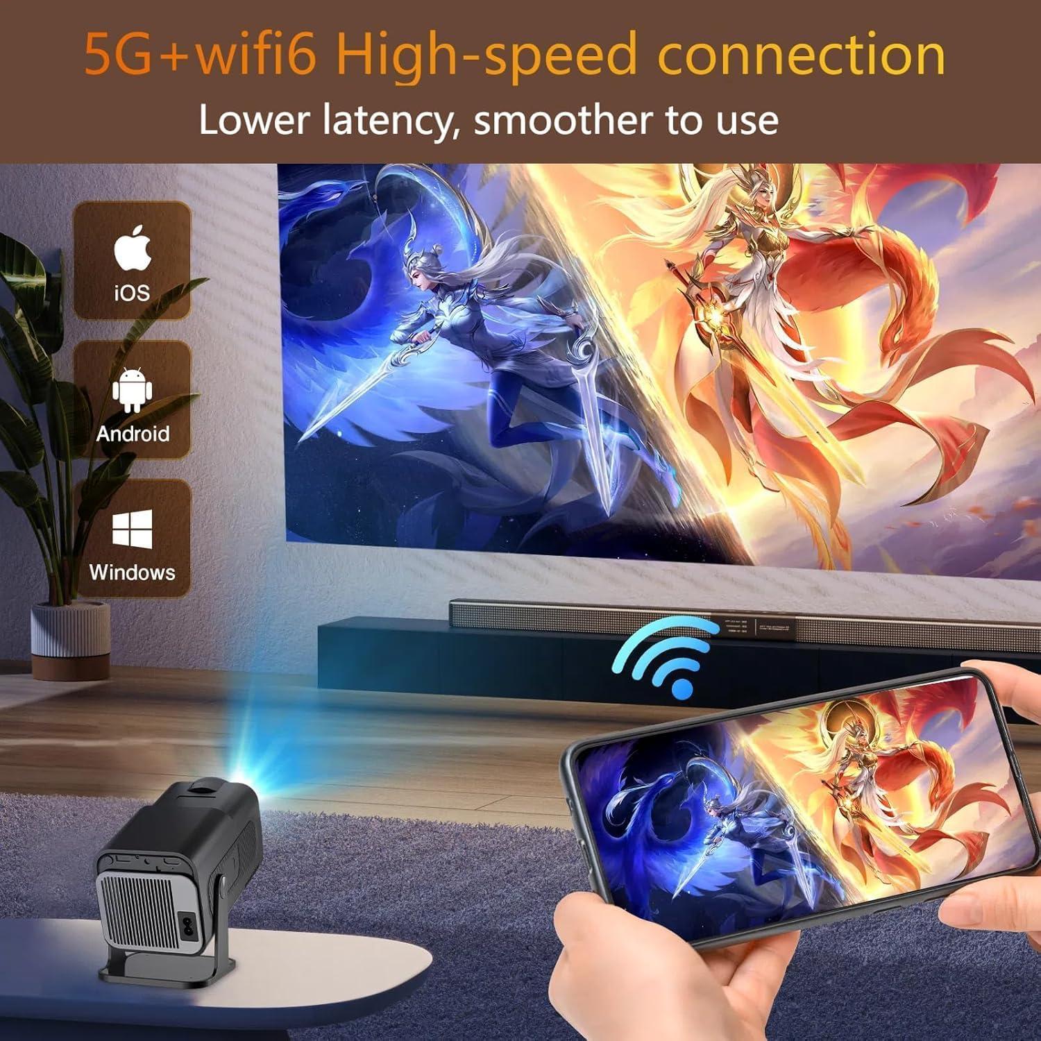 Android HY320 Mini Portable Projector 4K 300 ANSI with WiFi and Bluetooth, Native 1080P Smart Projector with Android 11, Support WiFi 6 BT5.0 Auto Keystone Correction Upgrade from HY300 Projector