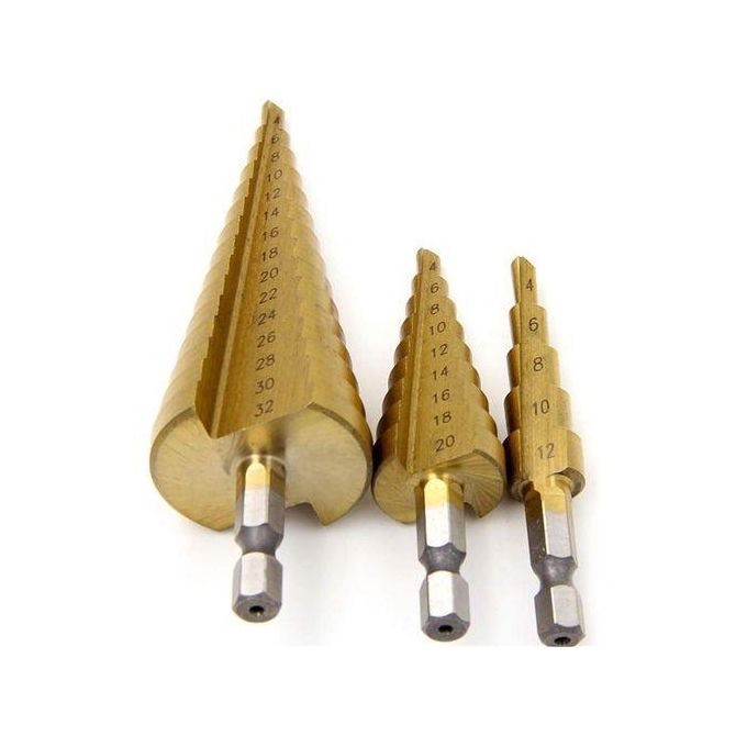 Share this product



3 pieces Multifunctional HSS Step Cone Drill Set 4-12mm/4-20mm/4-32mm, Titanium Coated HSS Hex Shank Pagoda Drill for Carbon Steel, Sheet Iron, Insulation Boards, PVC Boards and