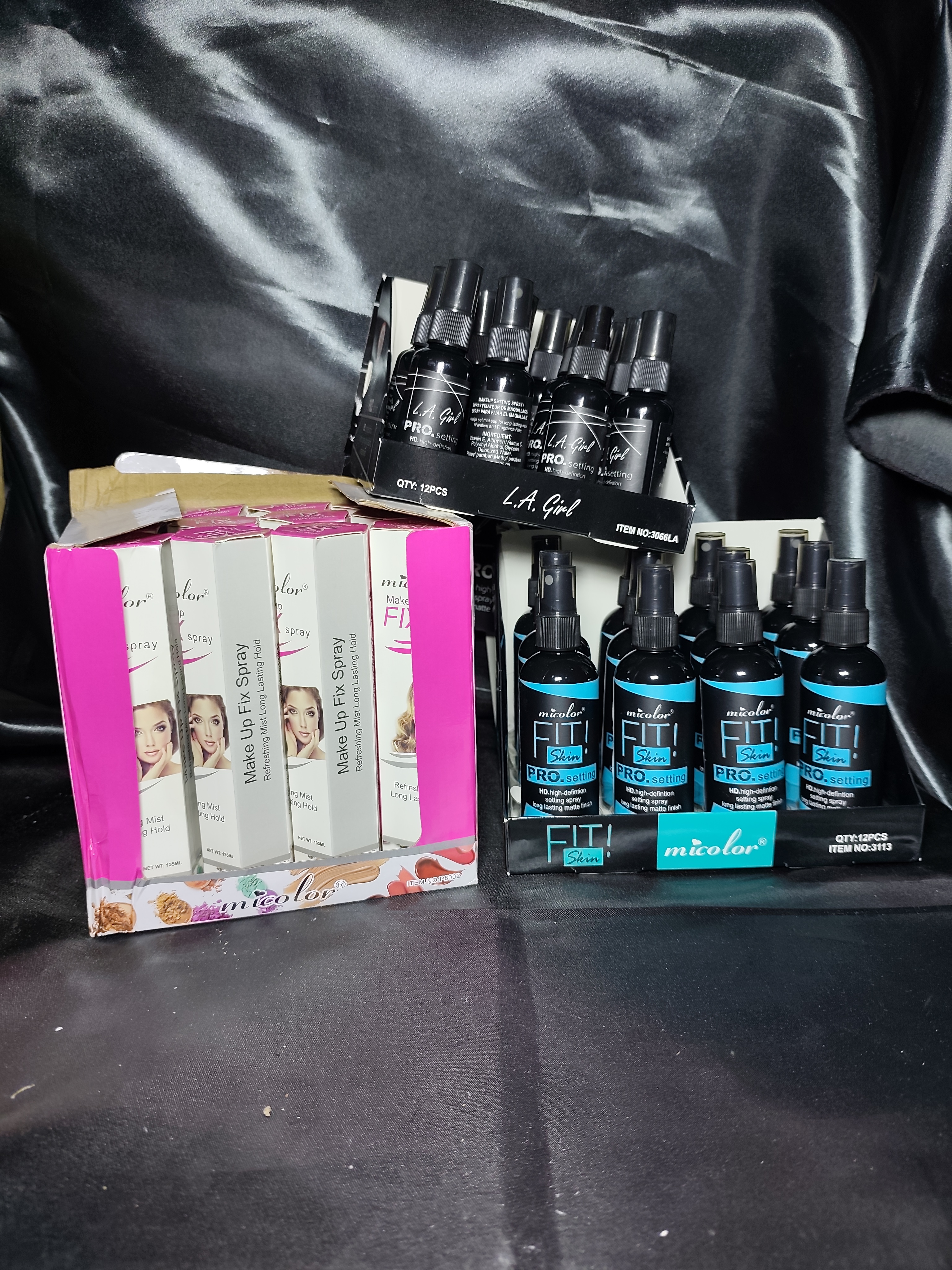 Micolor Make Up Fix Spray Refreshing Mist 135ml + Micolor FIT Skin PRO Setting HD Matte Finish 100ml + L.A. Girl PRO Setting HD High Definition Long Lasting Matte Finish Spray 30ml Makeup Setter