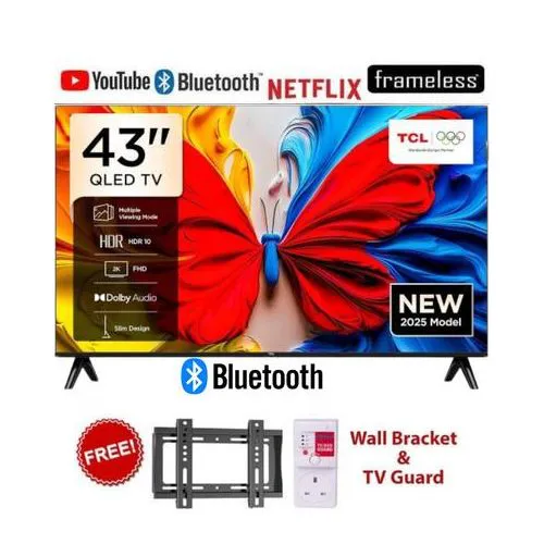 TCL 43 Inch 43S5K QLED Google Television ,2025 Smart Model, Full HD, Android TV OS, WiFi, Bluetooth, HDMI, USB,Model 2026-1-YEAR WARRANTY+FREE WALL BRACKET+TV GUARD
