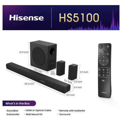 HISENSE HS5100 SOUNDBAR 5.1 CHANNEL SOUNDBAR 540W DTS WITH WIRELESS SUBWOOFER-1 YEAR WARRANTY