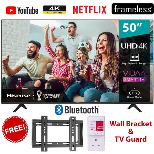 HISENSE 50" INCH 50A6 4K UHD FRAMELESS TELEVISION VIDAA SMART TV WITH NETFLIX,YOUTUBE,2 USB,3 HDMI,BLUETOOTH, WIFI TELEVISION MULTIFUNCTIONAL TV +FREE TV GUARD AND WALL BRACKET-2 YEARS WARRANTY