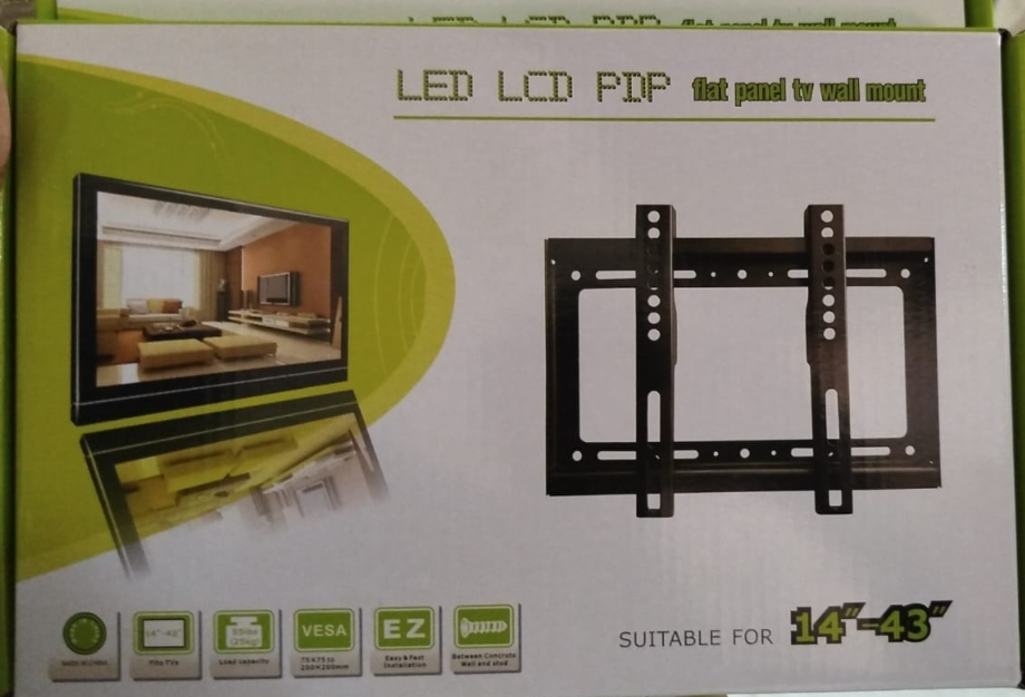 LED/LCD/PDP Flat Panel TV Wall Mount features a sturdy design for securely mounting compatible flat-screen televisions. Its space-saving construction keeps TVs neatly positioned against the wall