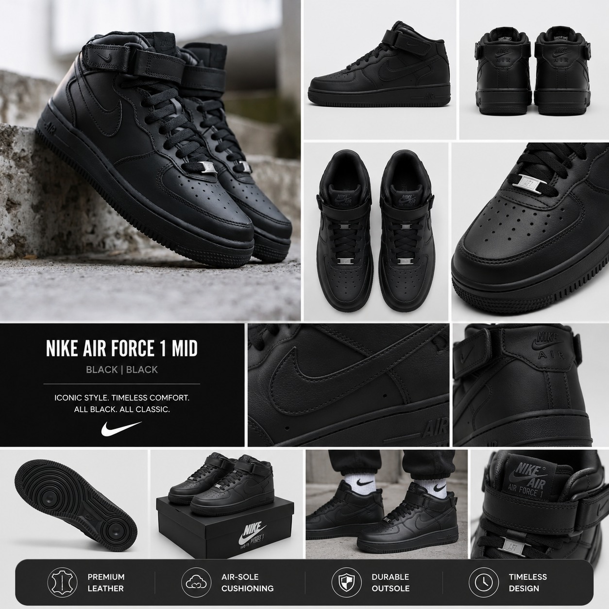 🔥(ON OFFER) 🔥 Customized Air Force 1 hi cut Triple Black Airforce high cut boot |  Ladies Sneakers – Luxury Women’s Fashion Sneakers, Customized Airforce 1 | Trendy Casual Streetwear Shoes | Stylish