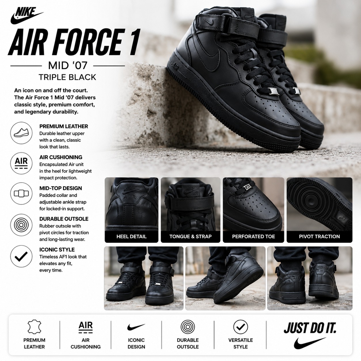 🔥(ON OFFER) 🔥 Customized Air Force 1 hi cut Triple Black Airforce high cut boot |  Ladies Sneakers – Luxury Women’s Fashion Sneakers, Customized Airforce 1 | Trendy Casual Streetwear Shoes | Stylish