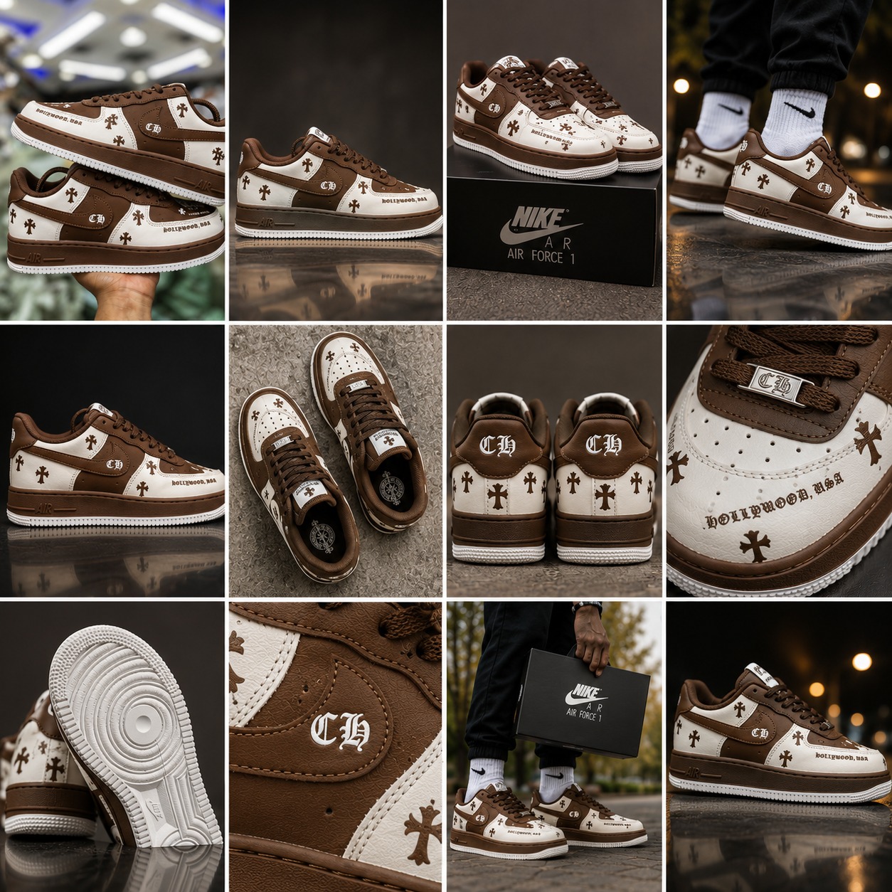 🔥(ON OFFER) 🔥 Customized Air Force 1 Chrome Hearts Green & White Sneakers – Luxury Women’s Fashion Sneakers, Customized Airforce 1 | Trendy Casual Streetwear Shoes | Stylish Designer-Inspired AF1