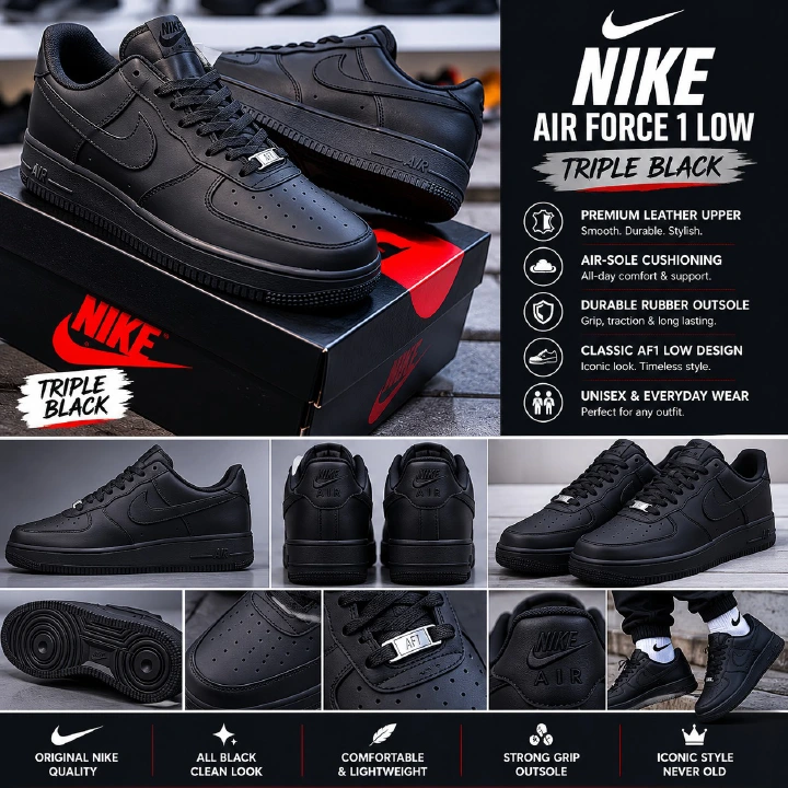 🔥(ON OFFER) 🔥 Customized Air Force 1 low cut Triple Black Airforce boot |  Ladies Sneakers – Luxury Women’s Fashion Sneakers, Customized Airforce 1 | Trendy Casual Streetwear Shoes | Stylish Design