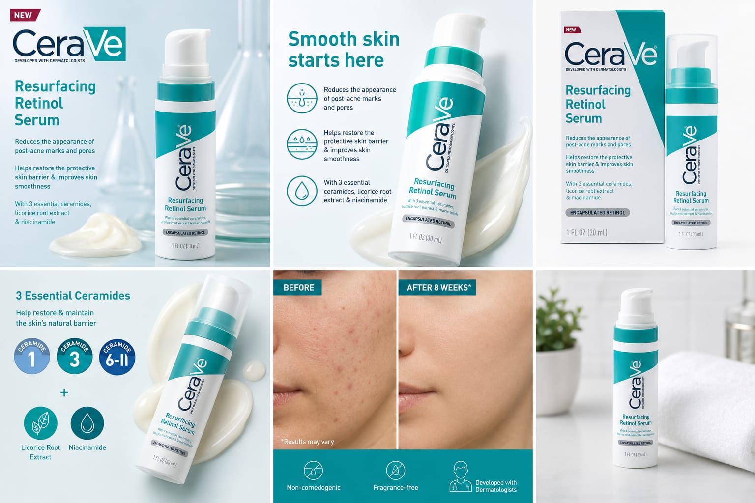 CeraVe Resurfacing Retinol Serum.Designed to reduce the appearance of post-acne marks, minimize pores, and improve skin smoothness.