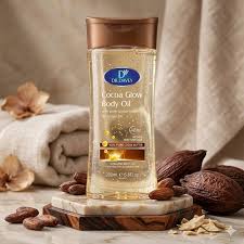Dr. Davey Cocoa Glow Body Oil (200ml / 6.8 Fl. Oz.), a moisturizing body gel oil formulated with pure cocoa butter designed for up to 48 hours of moisture care and a natural glow