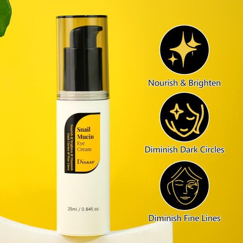 Disaar Snail Mucin Eye Cream - 72% Snail Secretion Filtrate & Niacinamide, 25ml, Dark Circles, Eye Bags, and Fine Lines Treatment, Eye Tightening & Revitalizing
