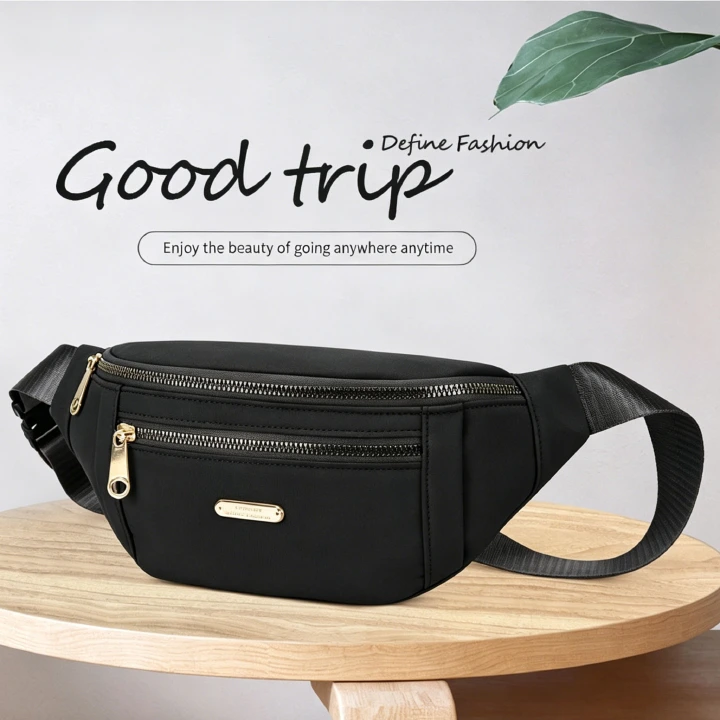 Women's waist bag, waterproof waist bag with adjustable shoulders, Oxford cloth waterproof shoulder bag, multi-layer waist bag suitable for travel, sports and running
