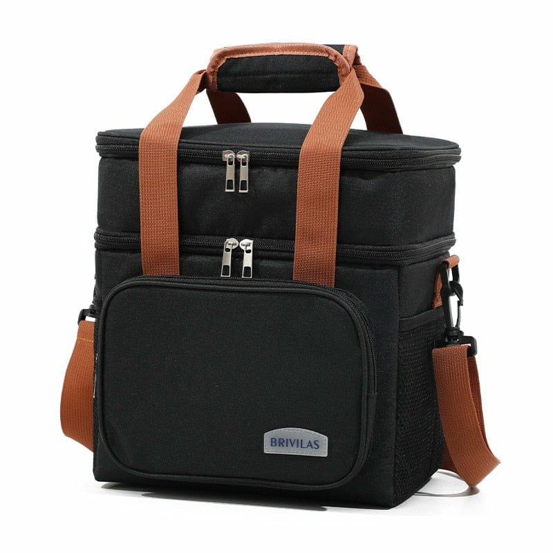 15L Double Compartment Insulated Lunch Bag – Large Thermal Cooler Bag with Removable Shoulder Strap, Durable Multi-Pocket Food Storage Carrier for Work, Hiking, Picnic, Beach, Fishing & Outdoor Activi