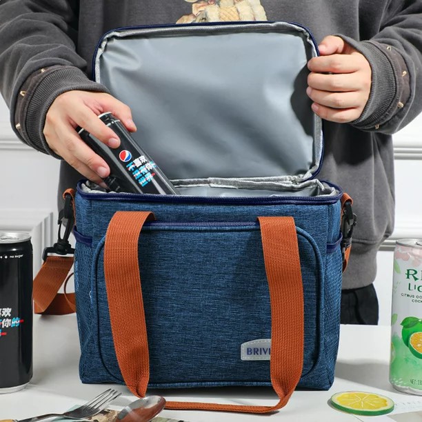 15L Double Compartment Insulated Lunch Bag – Large Thermal Cooler Bag with Removable Shoulder Strap, Durable Multi-Pocket Food Storage Carrier for Work, Hiking, Picnic, Beach, Fishing & Outdoor Activi