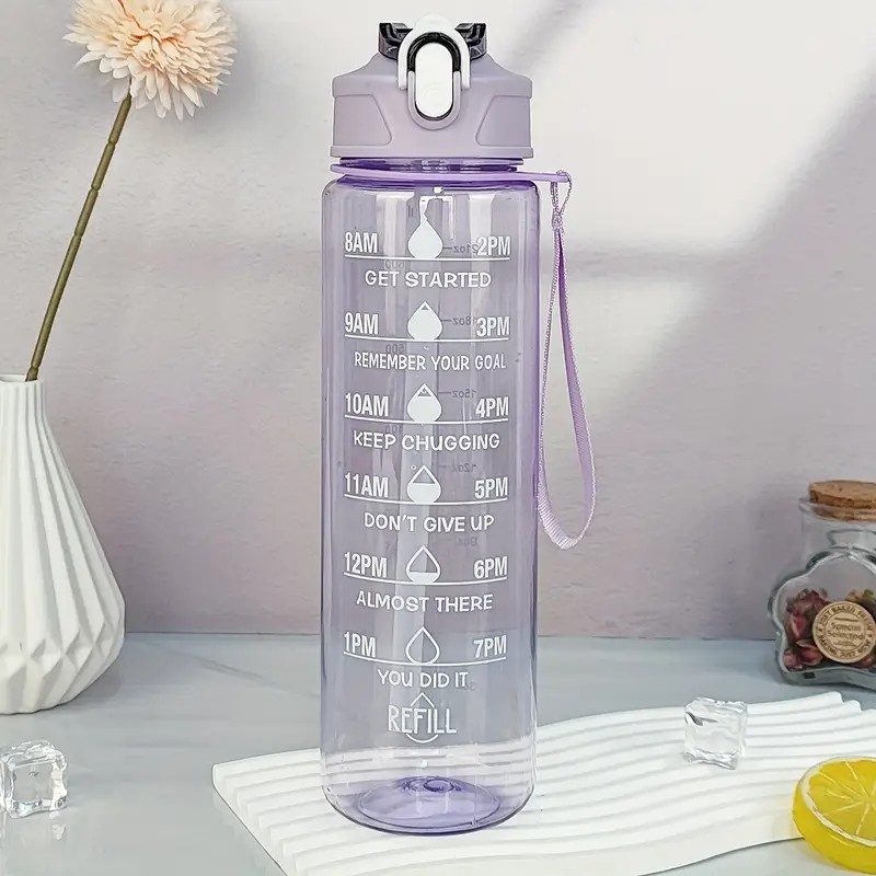 Sports Water Bottle900ml Large Capacity  Leak-Proof Colorful Power through marathon gym sessions,  BPA-free transparent plastic sports water bottle featuring flip-straw leak-proof lid that prevents ba