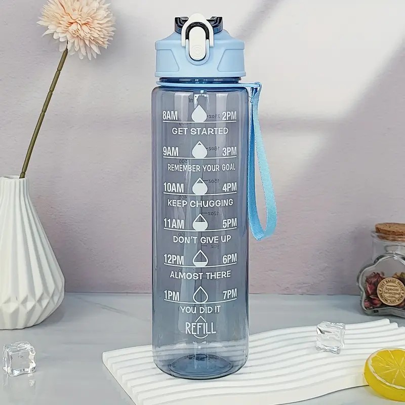 Sports Water Bottle900ml Large Capacity  Leak-Proof Colorful Power through marathon gym sessions,  BPA-free transparent plastic sports water bottle featuring flip-straw leak-proof lid that prevents ba