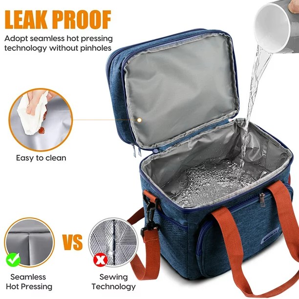 15L Double Compartment Insulated Lunch Bag – Large Thermal Cooler Bag with Removable Shoulder Strap, Durable Multi-Pocket Food Storage Carrier for Work, Hiking, Picnic, Beach, Fishing & Outdoor Activi