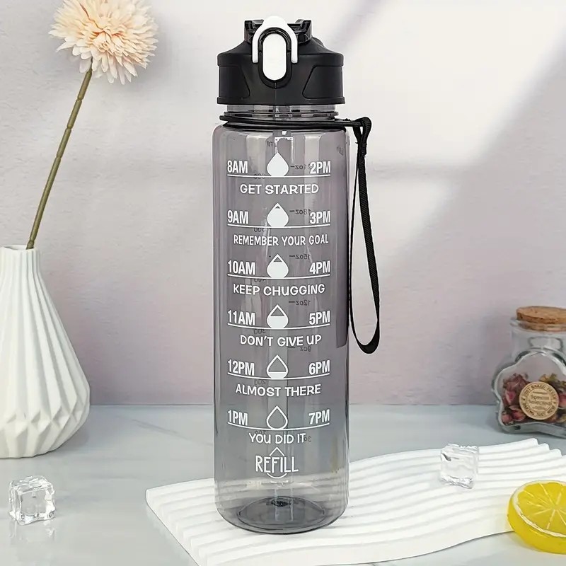 Sports Water Bottle900ml Large Capacity  Leak-Proof Colorful Power through marathon gym sessions,  BPA-free transparent plastic sports water bottle featuring flip-straw leak-proof lid that prevents ba
