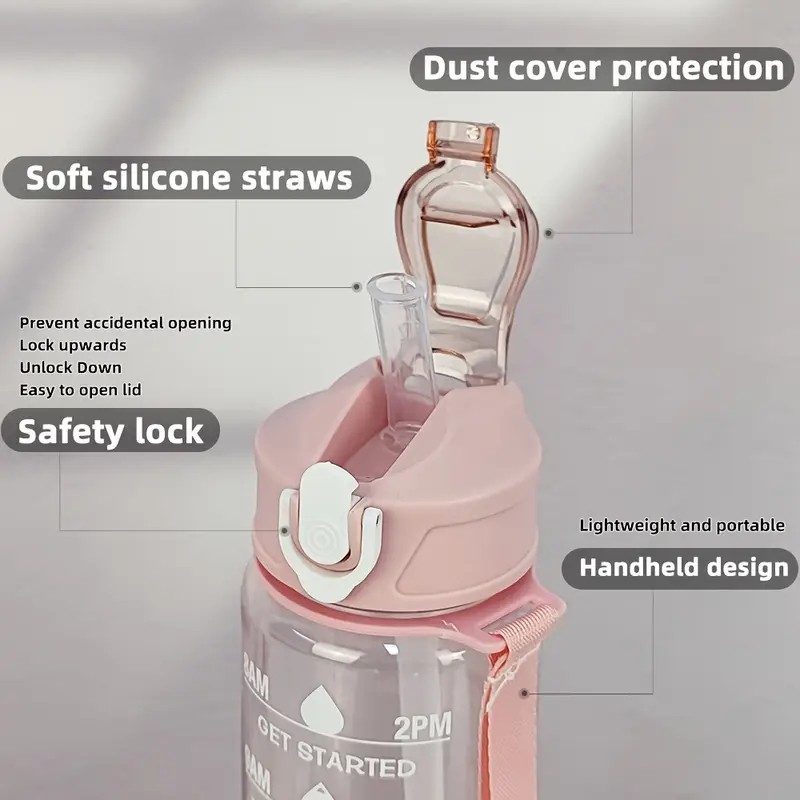Sports Water Bottle900ml Large Capacity  Leak-Proof Colorful Power through marathon gym sessions,  BPA-free transparent plastic sports water bottle featuring flip-straw leak-proof lid that prevents ba