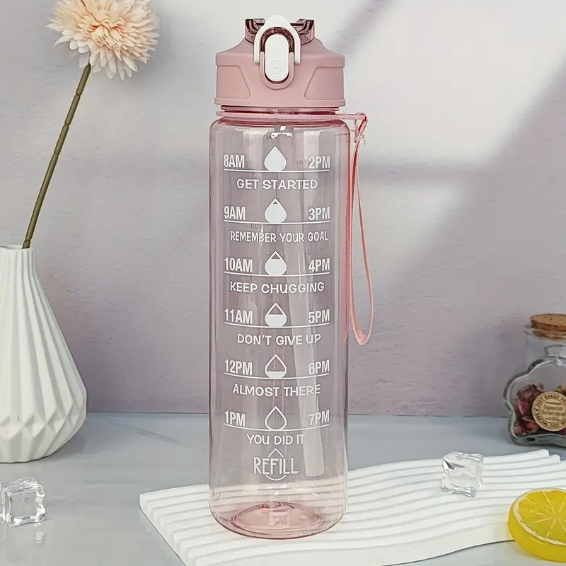 Sports Water Bottle900ml Large Capacity  Leak-Proof Colorful Power through marathon gym sessions,  BPA-free transparent plastic sports water bottle featuring flip-straw leak-proof lid that prevents ba