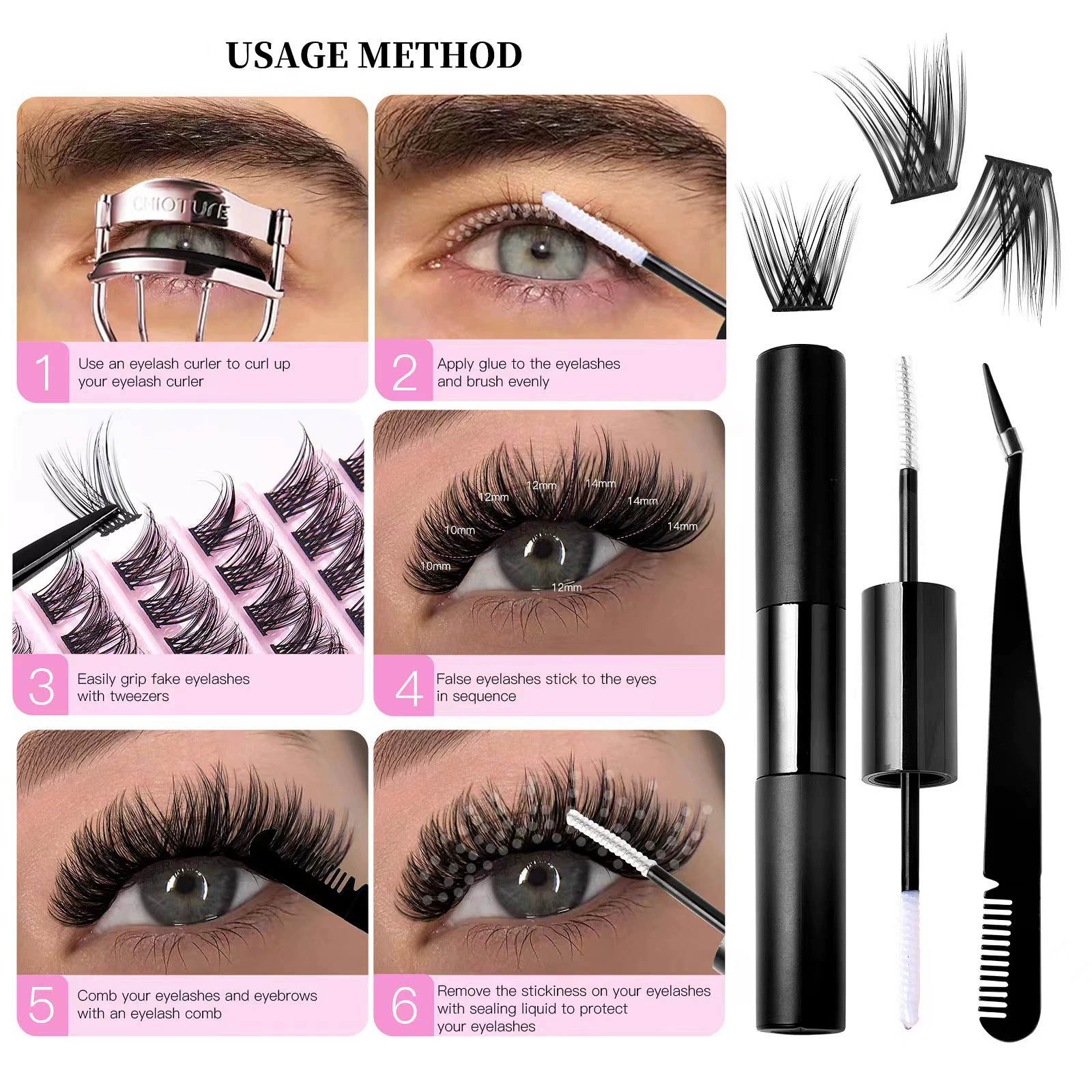 120 Clusters DIY Lash Extension Kit, Handmade PBT Individual Lashes with 2-in-1 Bond & Seal Glue and Curved Lash Tweezer