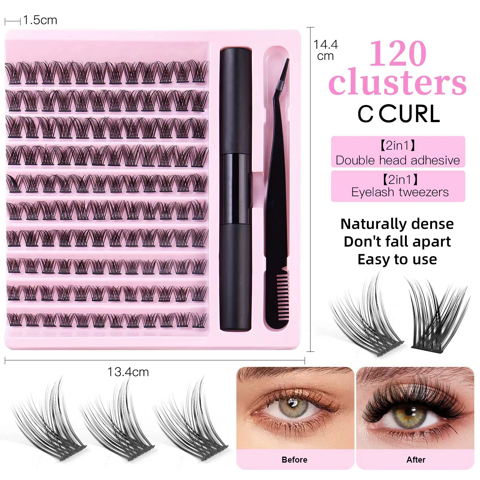 120 Clusters DIY Lash Extension Kit, Handmade PBT Individual Lashes with 2-in-1 Bond & Seal Glue and Curved Lash Tweezer