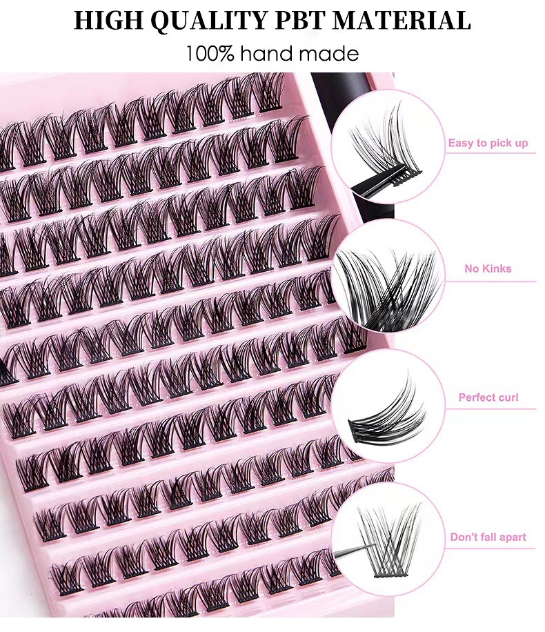 120 Clusters DIY Lash Extension Kit, Handmade PBT Individual Lashes with 2-in-1 Bond & Seal Glue and Curved Lash Tweezer