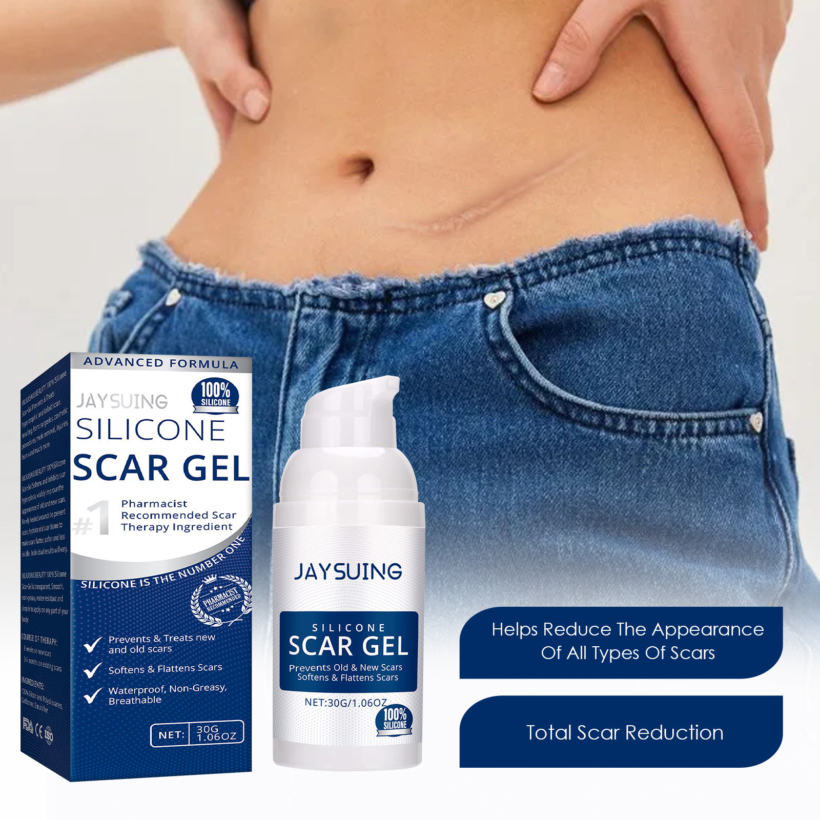 Silicone Scar Removal Gel Removal Skin Scars Cream Treat Surgery Scars Stretch Marks Acne Pox Prints Burn Repair Facial Care Gel Whitening Pigmentation Corrector