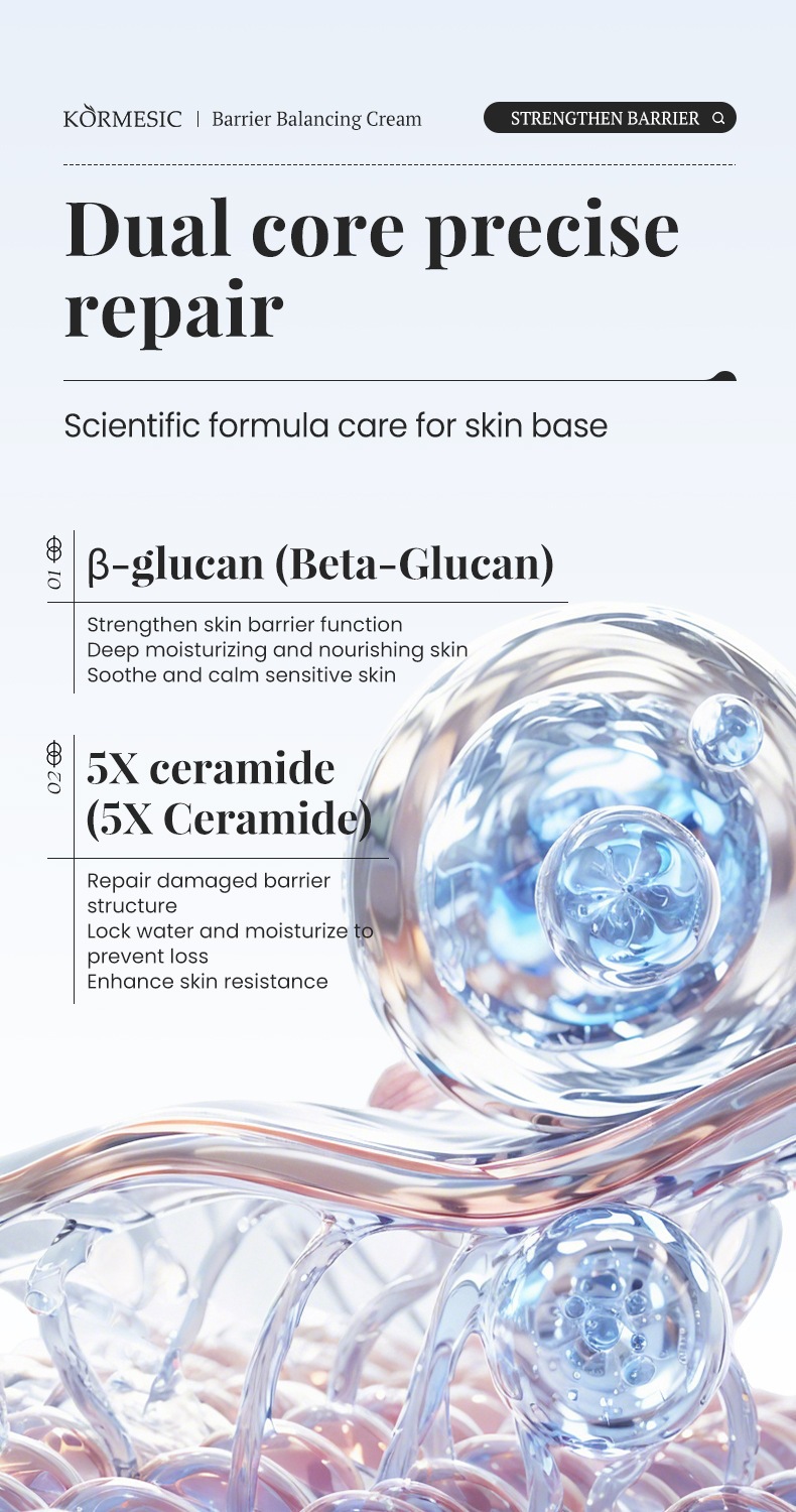 KORMESIC Barrier Balancing Face Cream with Beta-Glucan and 5X Ceramide, Moisturizing Facial Care, 50g / 1.76 oz