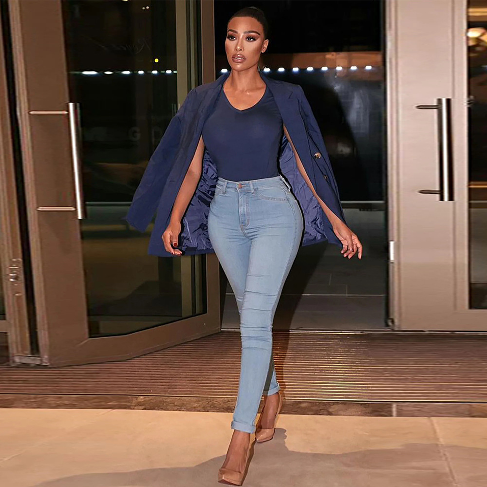 Women Jeans New Arrival  Fashion Sheath Pencil Pants Pockets Cargo Denim Distressed High Waist Washing Slim Fit Zipper Fly Ankle Length Solid