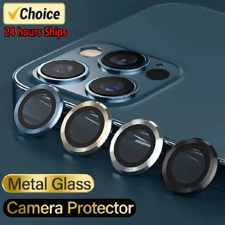 Metal Ring Camera Lens Protector Glass For iPhone 11 12 13 14 15 Pro Max Mini Plus Full Cover Camera Protector Lens Film