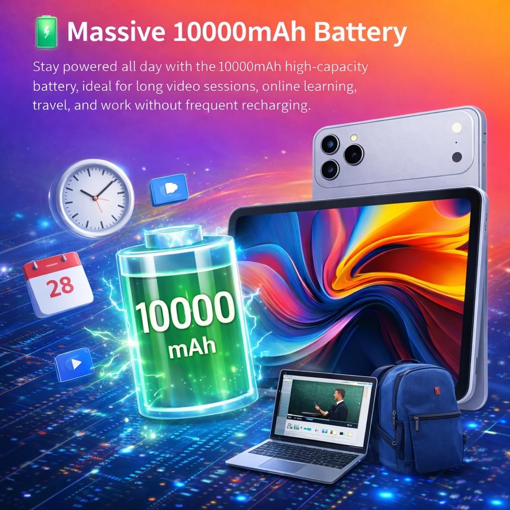 LIMITED OFFER!! MODIO M47 5G TABLET: | 10.1-Inch HD IPS Display | 12GB RAM+512GB Storage | 10000mAh Battery | 20MP Rear & 8MP Selfie Camera | Android 15 | Dual SIM+WiFi | Bluetooth | - Tablets