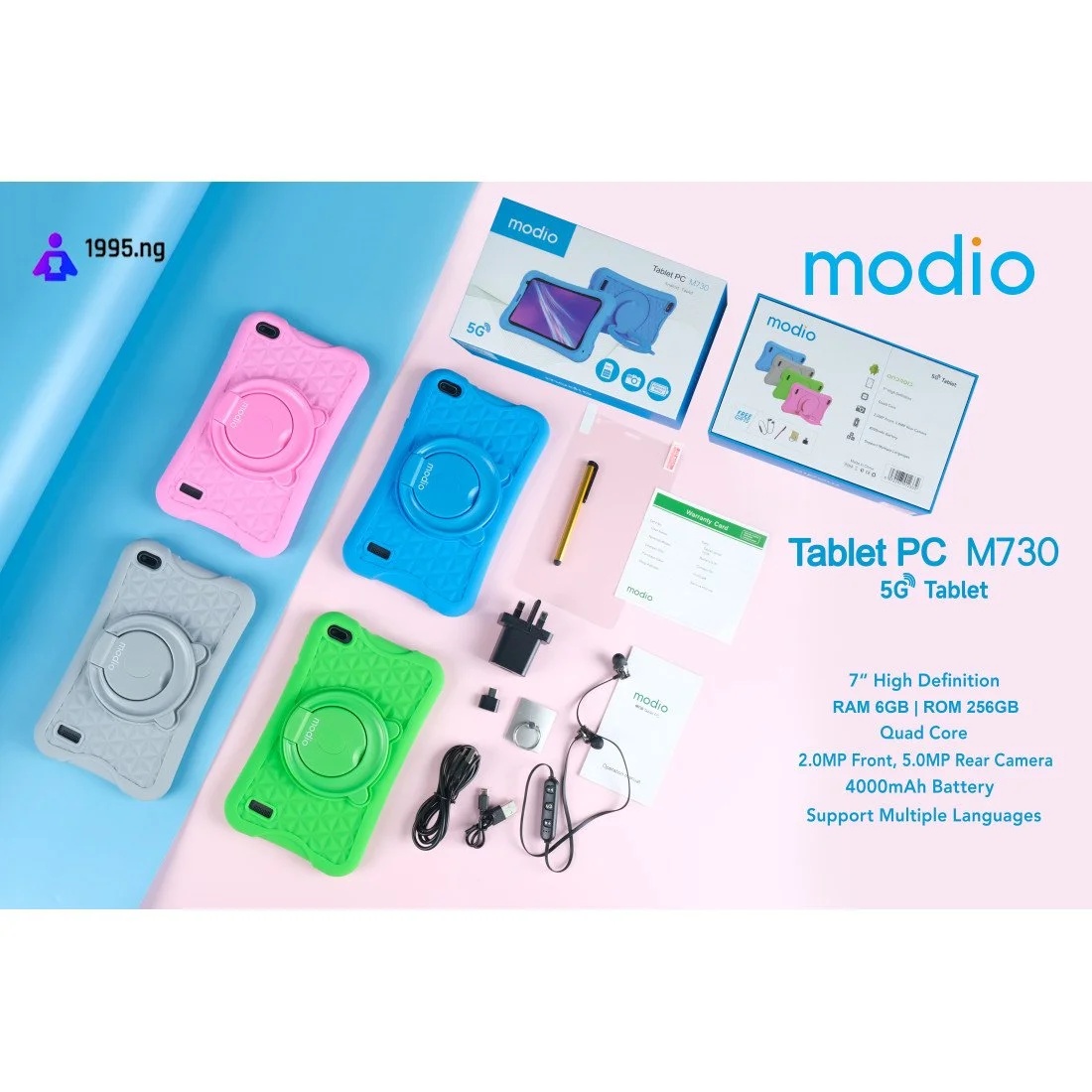 DISCOUNT DEALS!! MODIO M730 5G KID'S TABLET: | 7-Inch TFT Display | 6GB RAM+256GB Storage | 4000mAh Battery | 2MP Rear & 0.5MP Selfie Camera | Android 10 | Single SIM | Bluetooth | 5G LTE | - Tablets