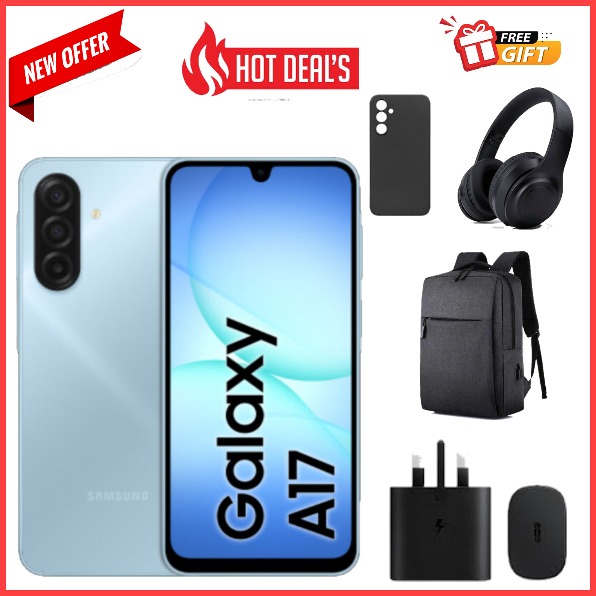 HOT DEALS!!!!!Samsung Galaxy A17 128GB+4GB 6.7" Super AMOLED Display Mediatek Helio G99 50MP Triple Camera Android 15 IP54 Waterproof 5000mAh Samsung A17, A17 Samsung Smart Phones phone+FREEBIES