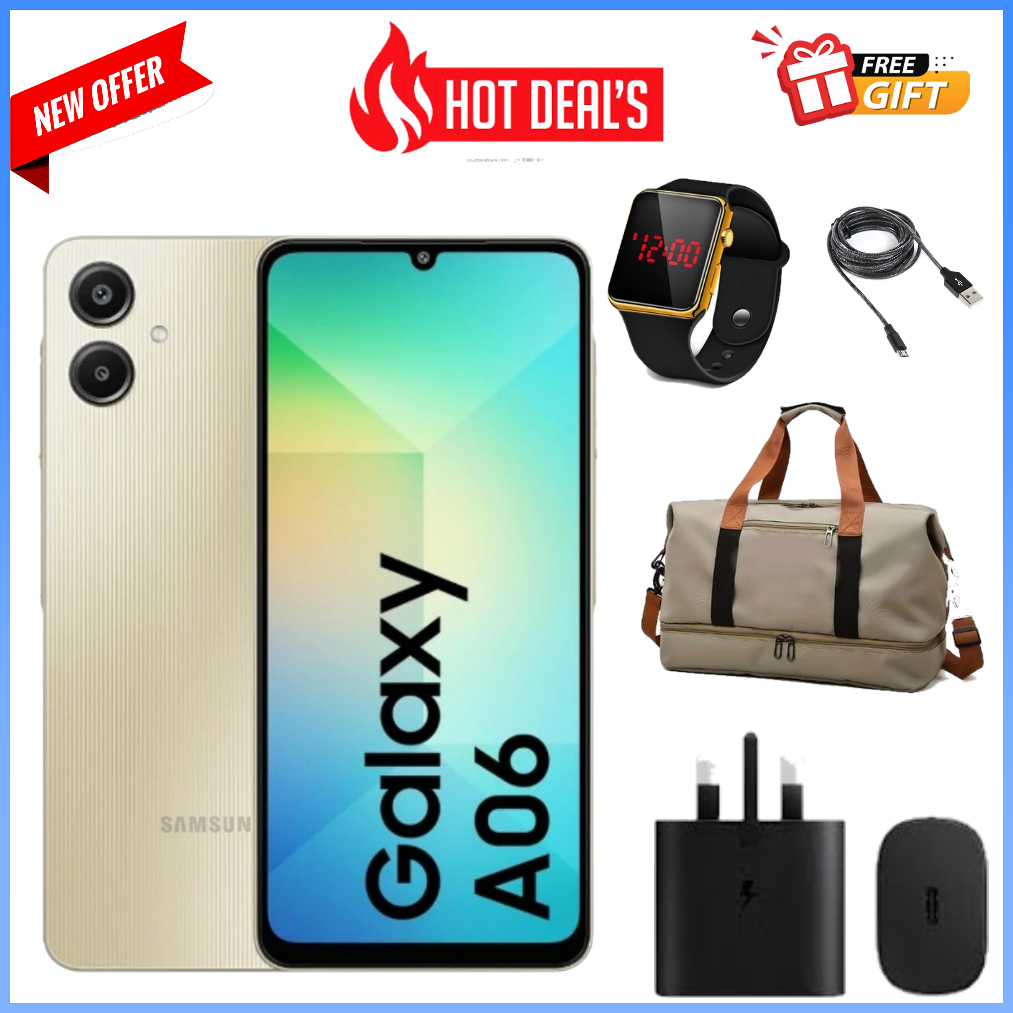 LIMITED TIME DEALS!! Samsung Galaxy A06 128GB/64GB+4GB MTK Helio G85 (12nm) 50MP Dual Camera 6.7" Large Display 5000mAh 25W Type-C Charge Android 14 Smart Phones Side Samsung A06, a06 samsung