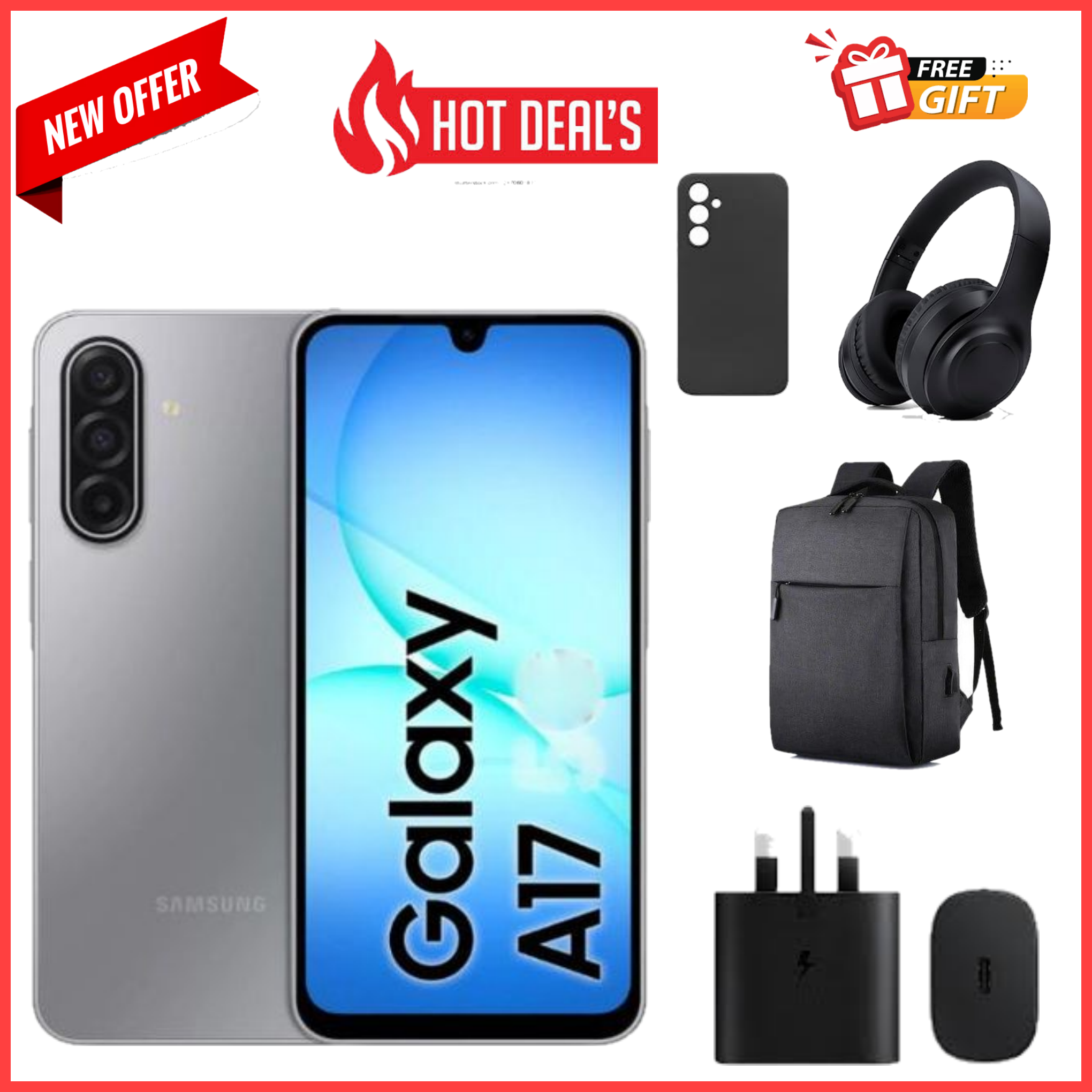 HOT DEALS!!!!!Samsung Galaxy A17 128GB+4GB 6.7" Super AMOLED Display Mediatek Helio G99 50MP Triple Camera Android 15 IP54 Waterproof 5000mAh Samsung A17, A17 Samsung Smart Phones phone+FREEBIES