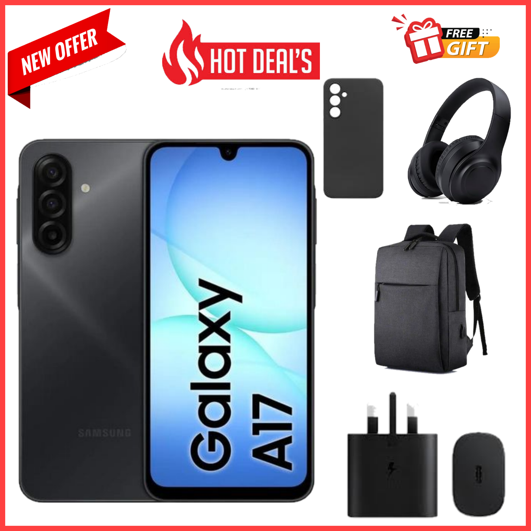 HOT DEALS!!!!!Samsung Galaxy A17 128GB+4GB 6.7" Super AMOLED Display Mediatek Helio G99 50MP Triple Camera Android 15 IP54 Waterproof 5000mAh Samsung A17, A17 Samsung Smart Phones phone+FREEBIES