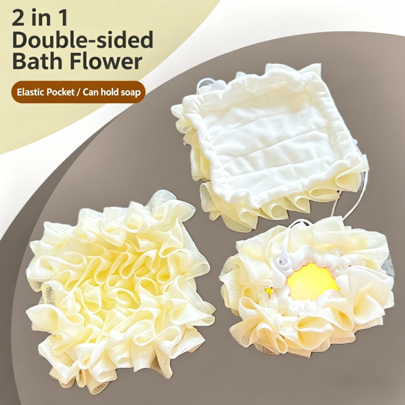 1-3Pcs Bar Soap Loofah Pouch, 2 in 1 Exfoliating Washcloth with Soap Pocket for Cleansing Smooth Skin,Reusable Shower Sponge,Body Scrubber Shower Bath Sponge Loofah,Beige